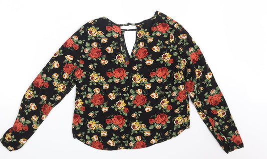 H&M Womens Black Floral  Basic Blouse Size 10