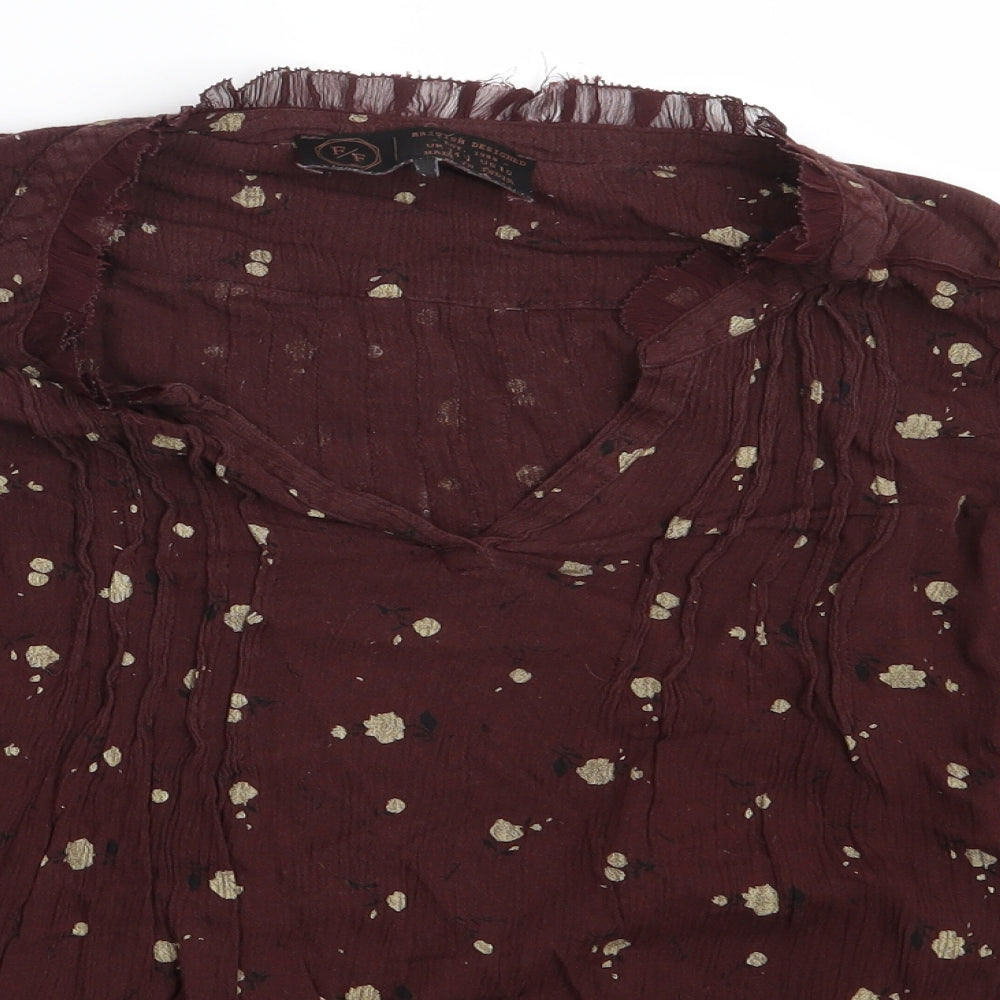 FAT FA Womens Brown Floral  Basic Blouse One Size