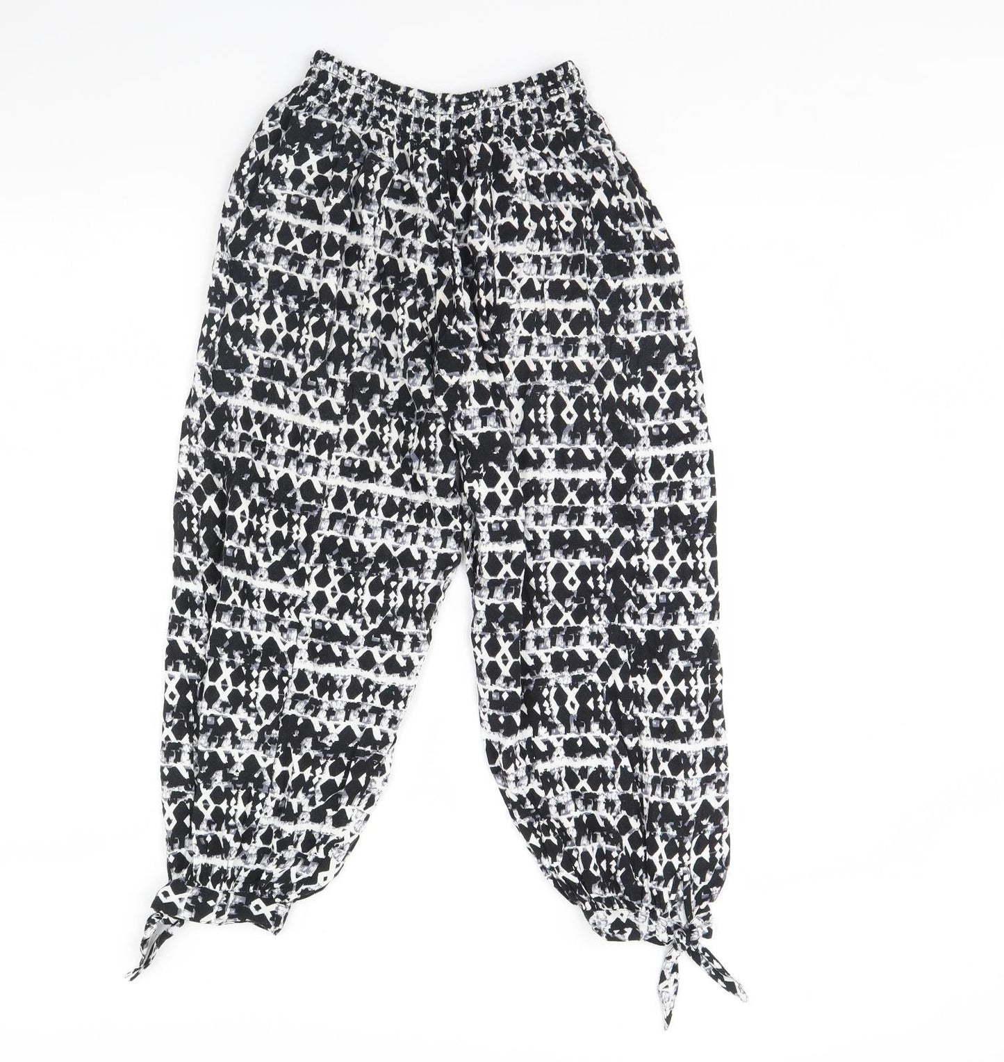 M&s Womens Black Geometric  Trousers  Size S L26 in