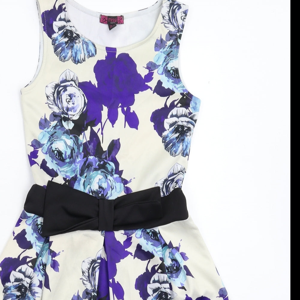 Missi London Womens White Floral  Fit & Flare  Size 8