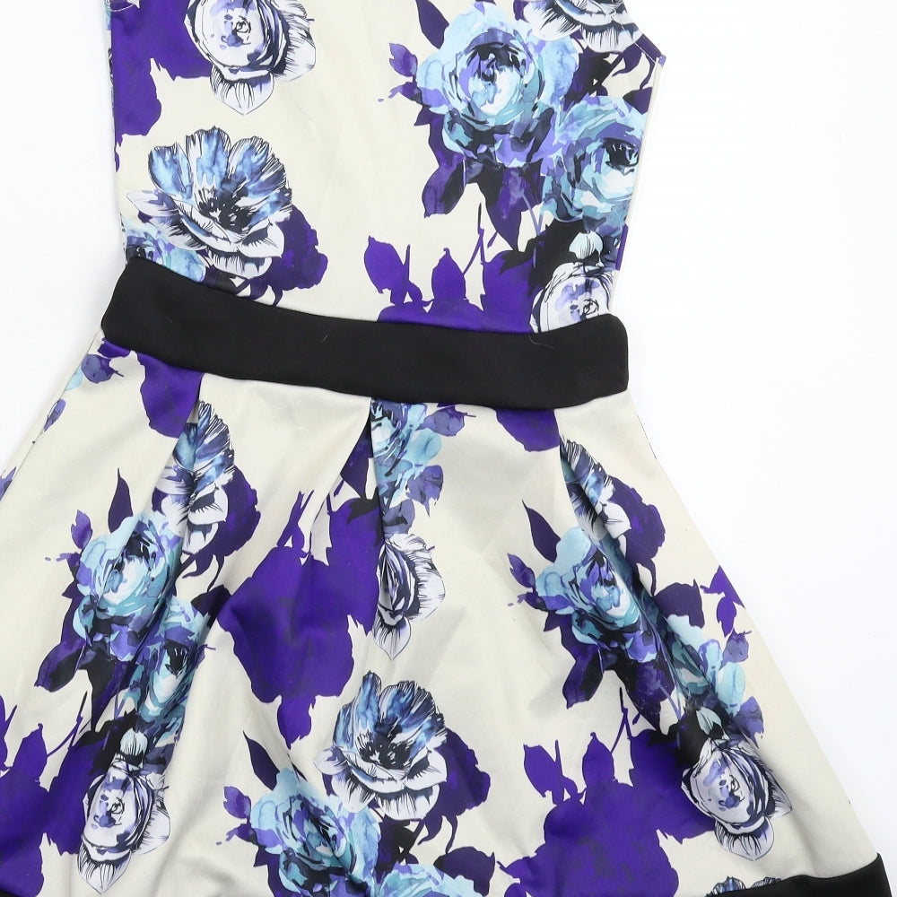 Missi London Womens White Floral  Fit & Flare  Size 8