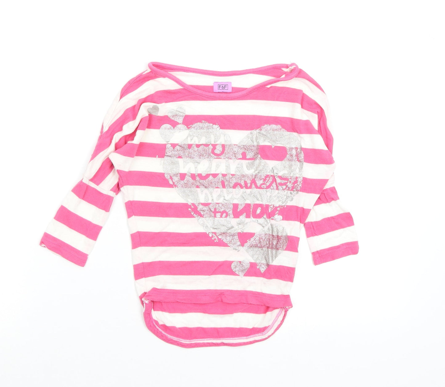 F&F Girls Multicoloured Striped  Basic T-Shirt Size 5-6 Years