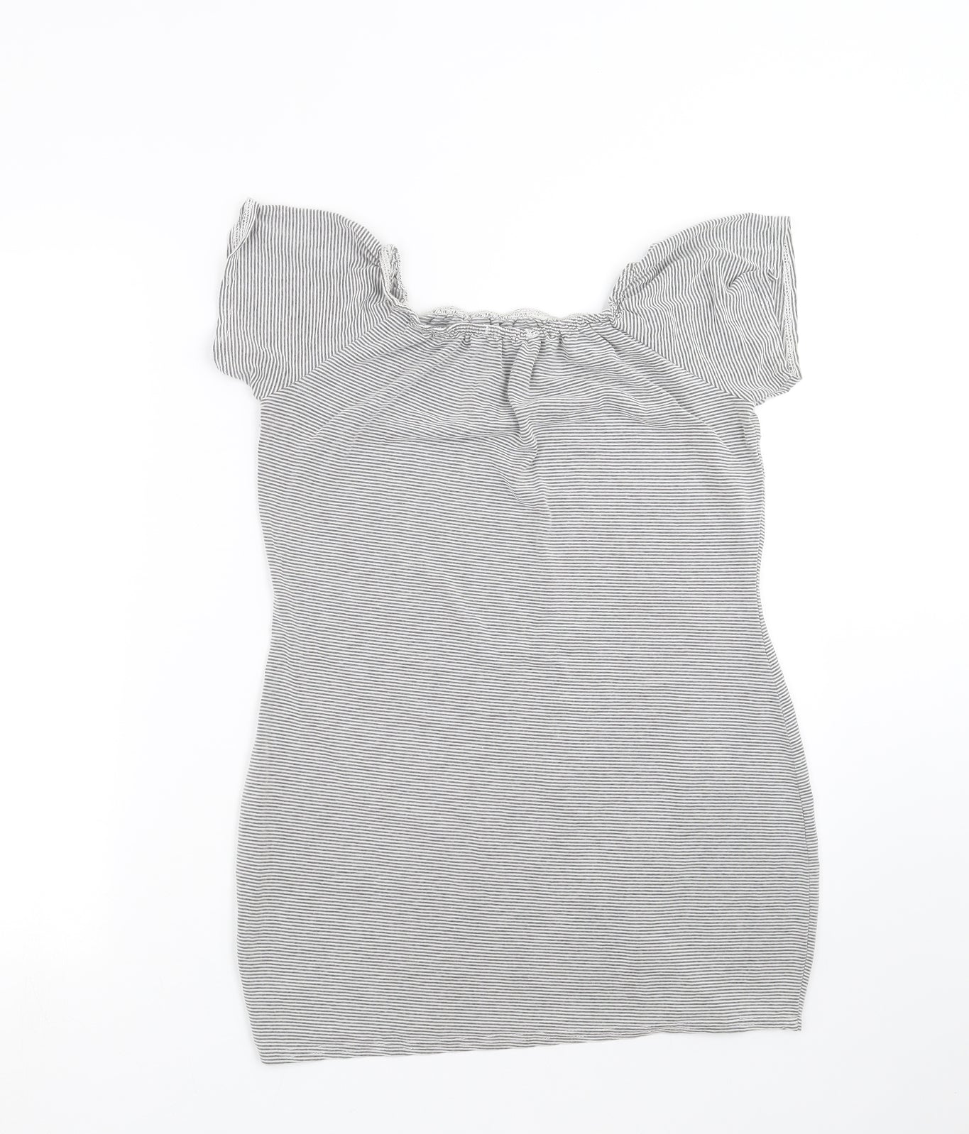 Boohoo Womens Grey Striped  Basic T-Shirt Size 16