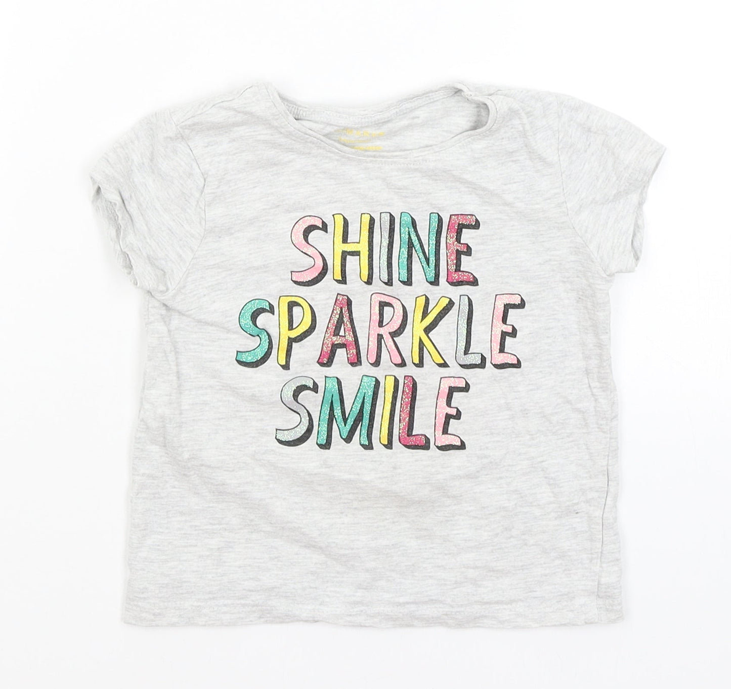 Primark Girls Grey   Basic T-Shirt Size 3-4 Years  - Shine, Sparkle, Smile