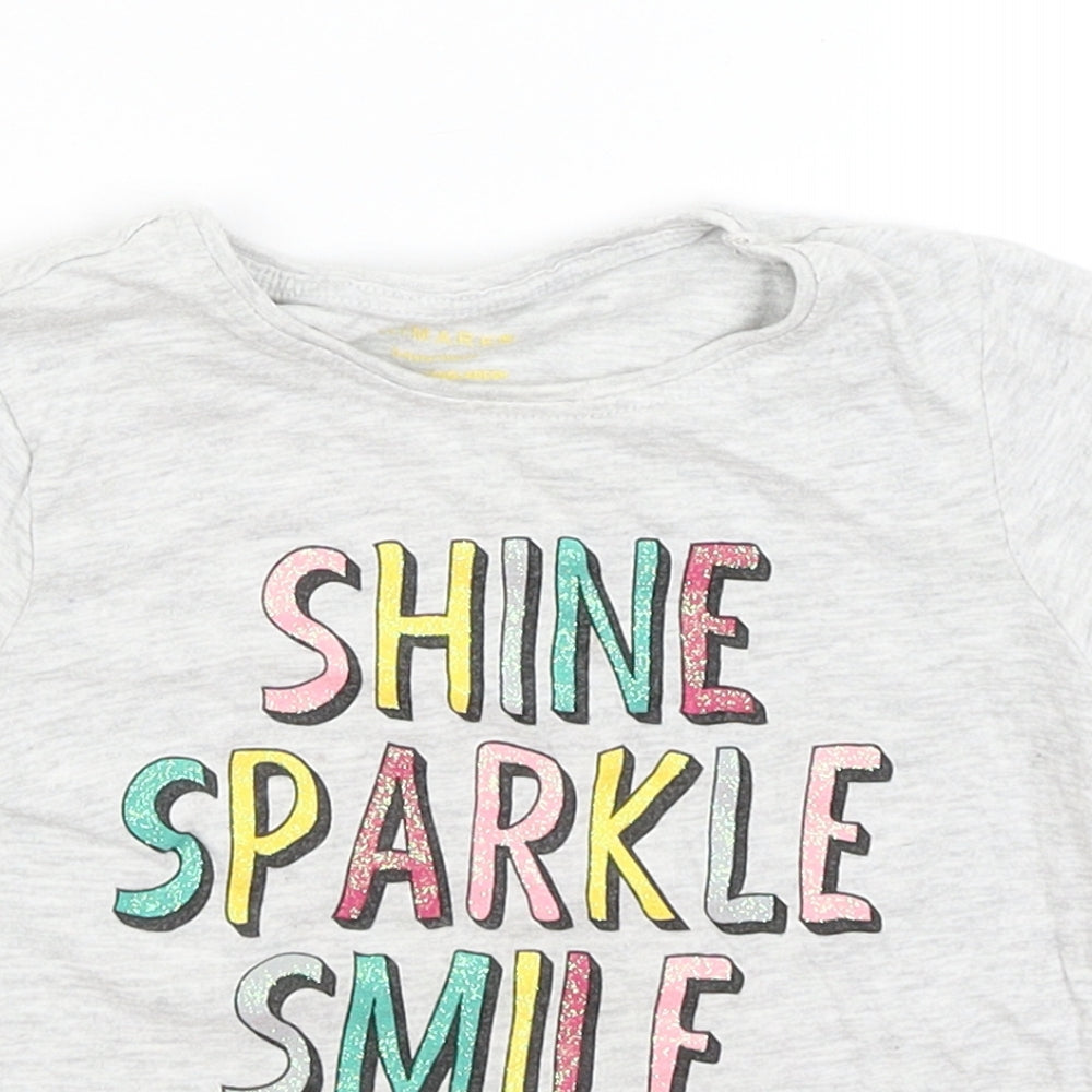 Primark Girls Grey   Basic T-Shirt Size 3-4 Years  - Shine, Sparkle, Smile