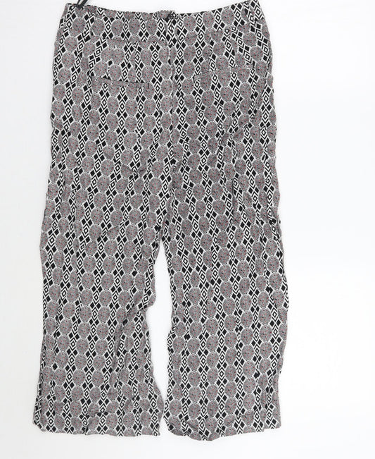 NEXT Womens White Geometric  Cropped Trousers Size 10 L20 in