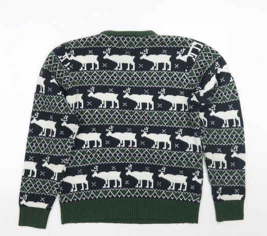 Preworn Mens Green Fair Isle  Pullover Jumper Size XL