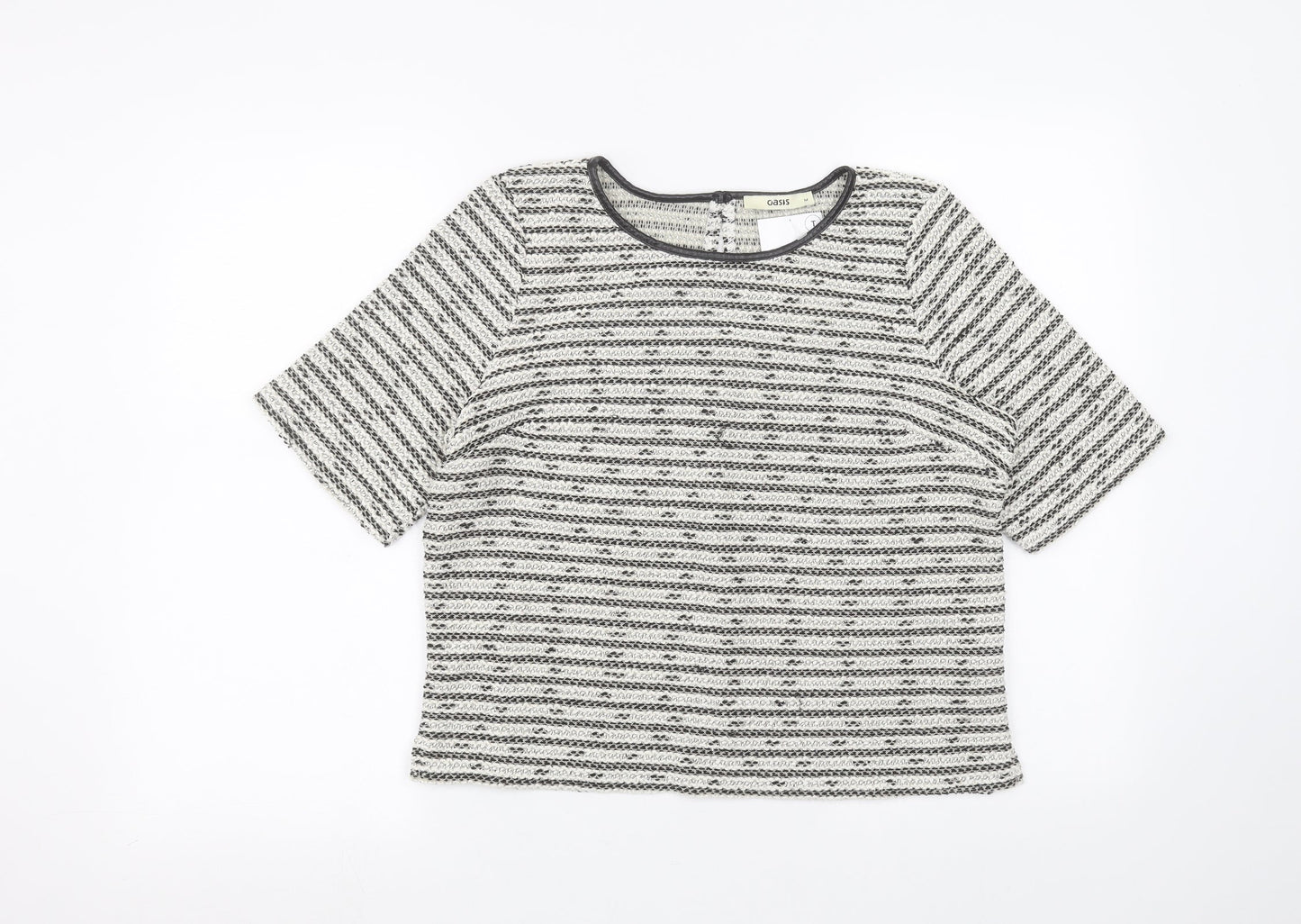 Oasis Womens White Striped  Basic T-Shirt Size M