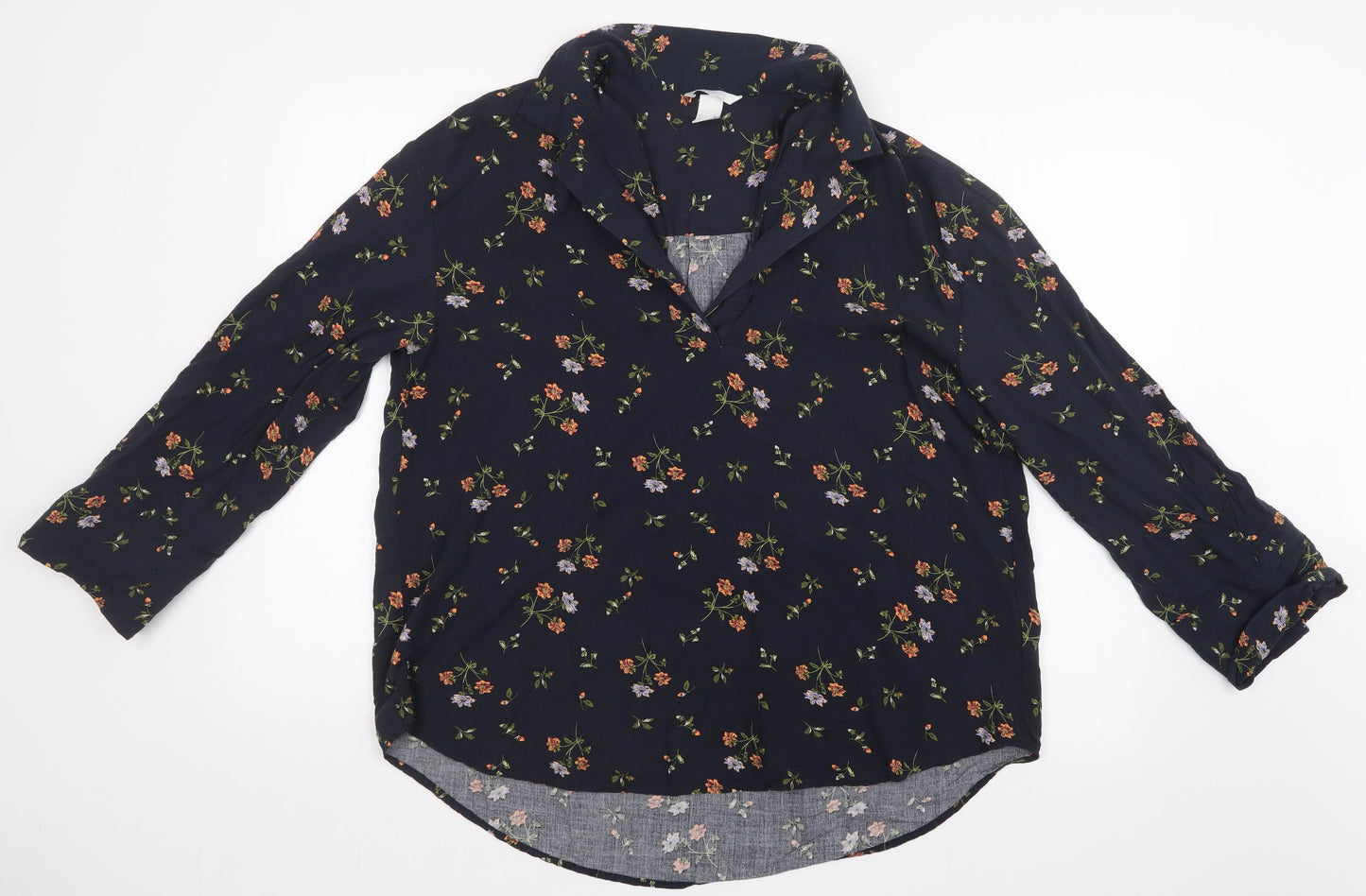 H&M Womens Blue Floral  Basic Blouse Size S