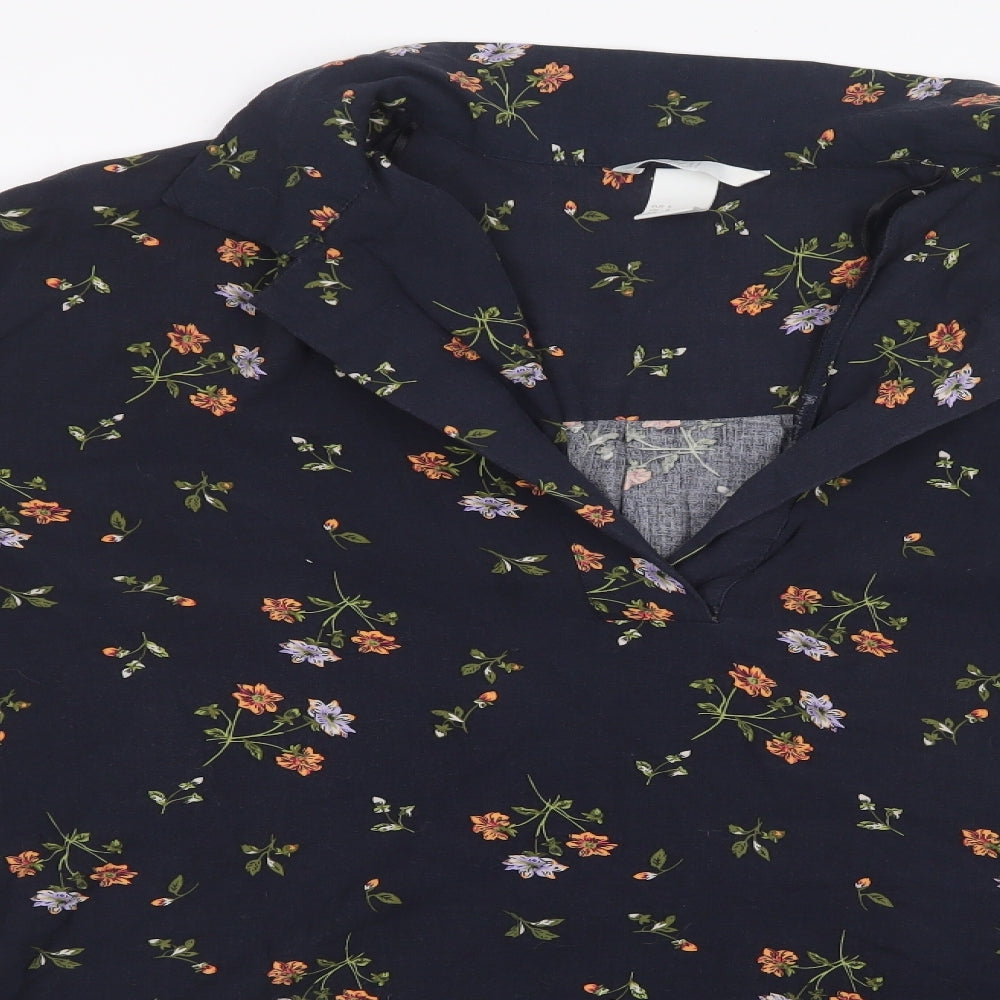 H&M Womens Blue Floral  Basic Blouse Size S