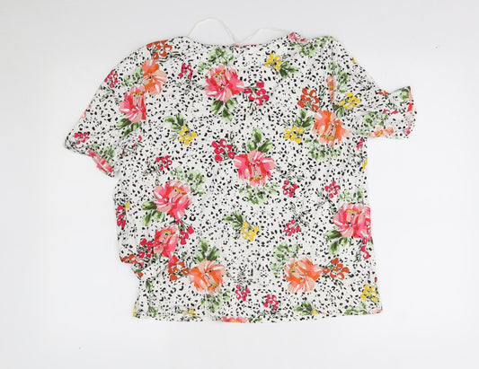 encuentro Womens White Floral  Basic Blouse Size M
