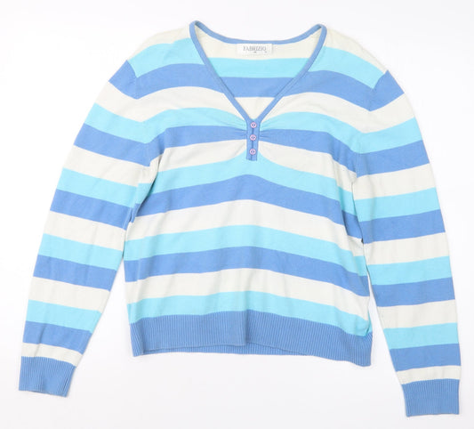 FABRIZIO  Womens Blue Striped  Pullover Jumper Size M
