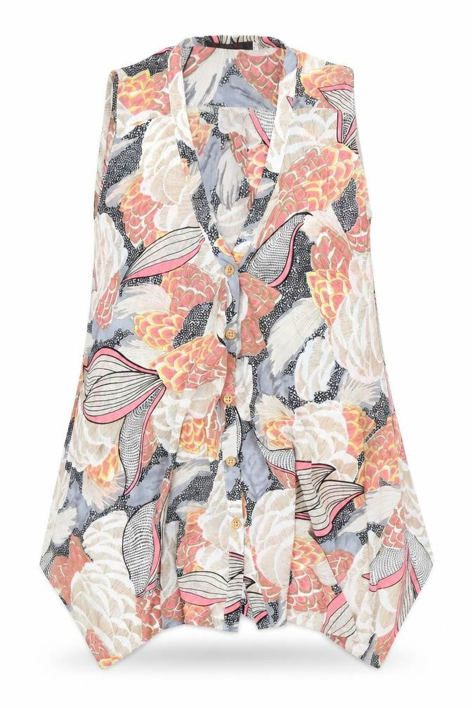 Tenki Womens Beige Floral  Basic Blouse Size S