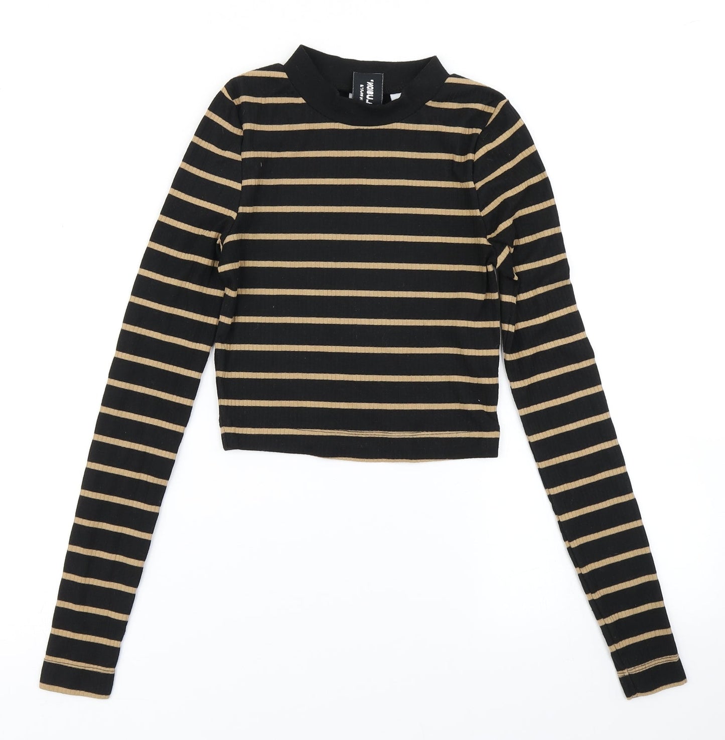 COLLUSION Womens Black Striped  Cropped T-Shirt Size 4