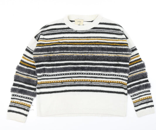 Papaya Womens White Striped Knit Pullover Jumper Size M