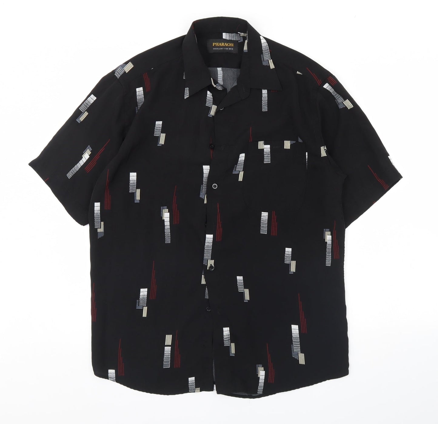 Pharaoh Mens Black Geometric   Dress Shirt Size 39