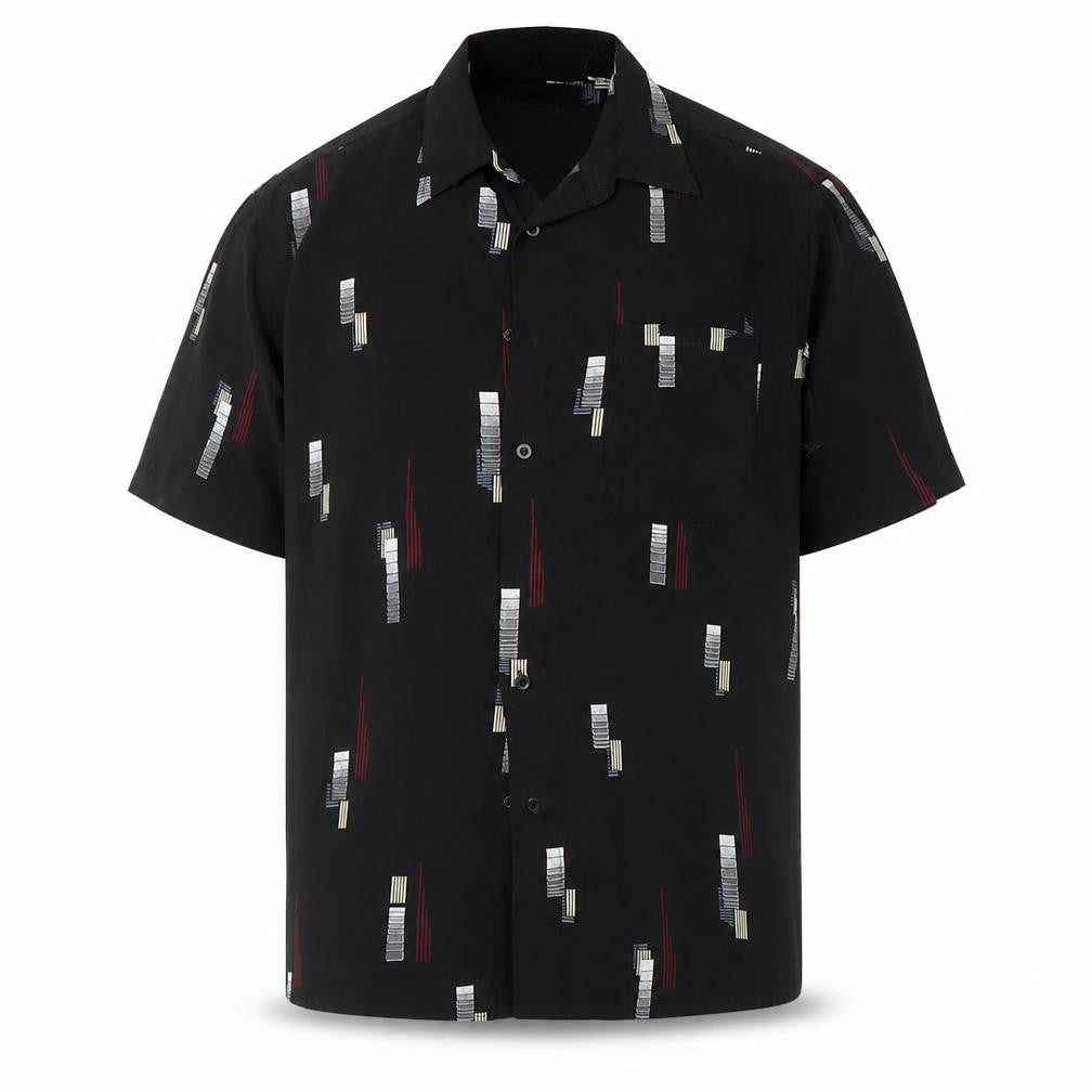 Pharaoh Mens Black Geometric   Dress Shirt Size 39