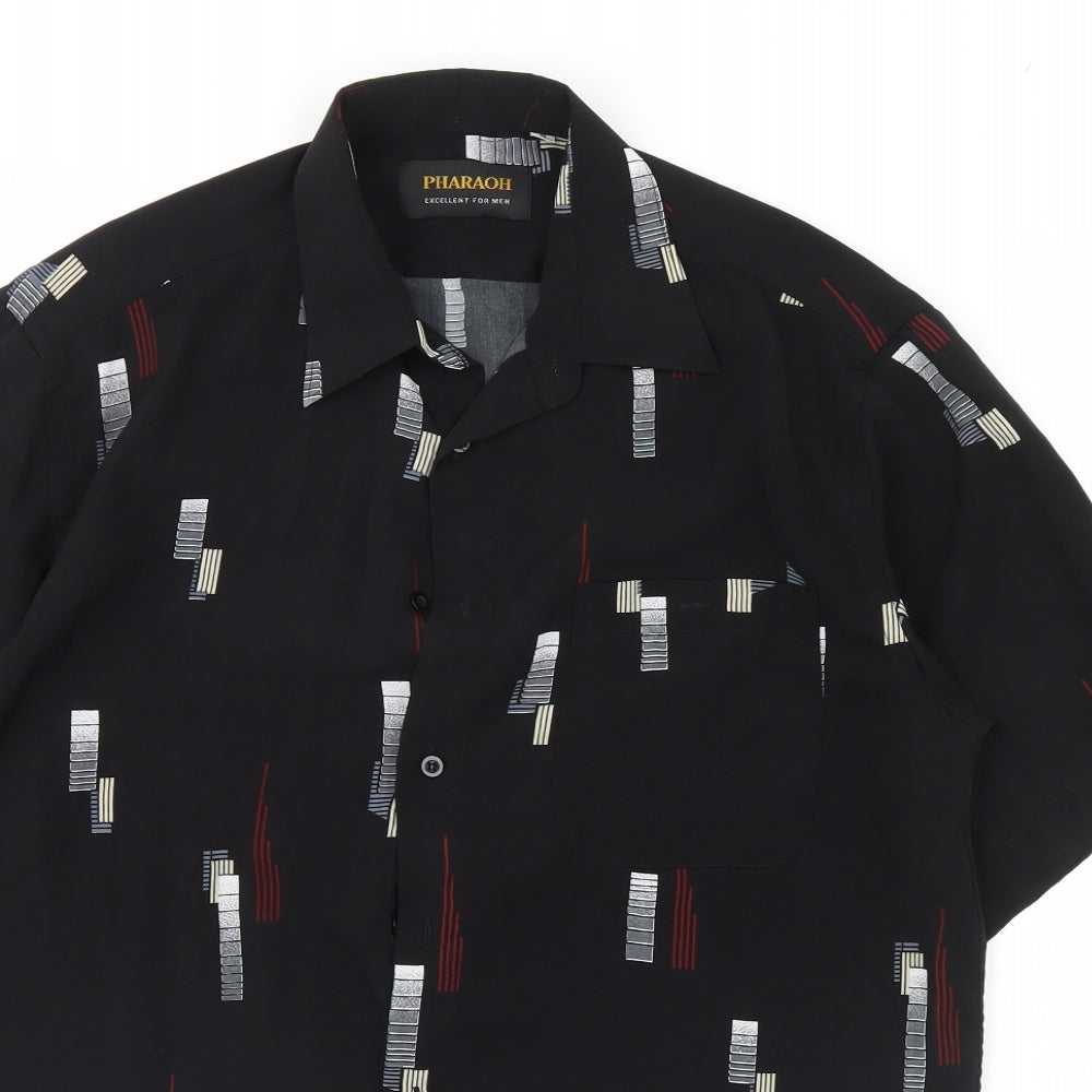 Pharaoh Mens Black Geometric   Dress Shirt Size 39