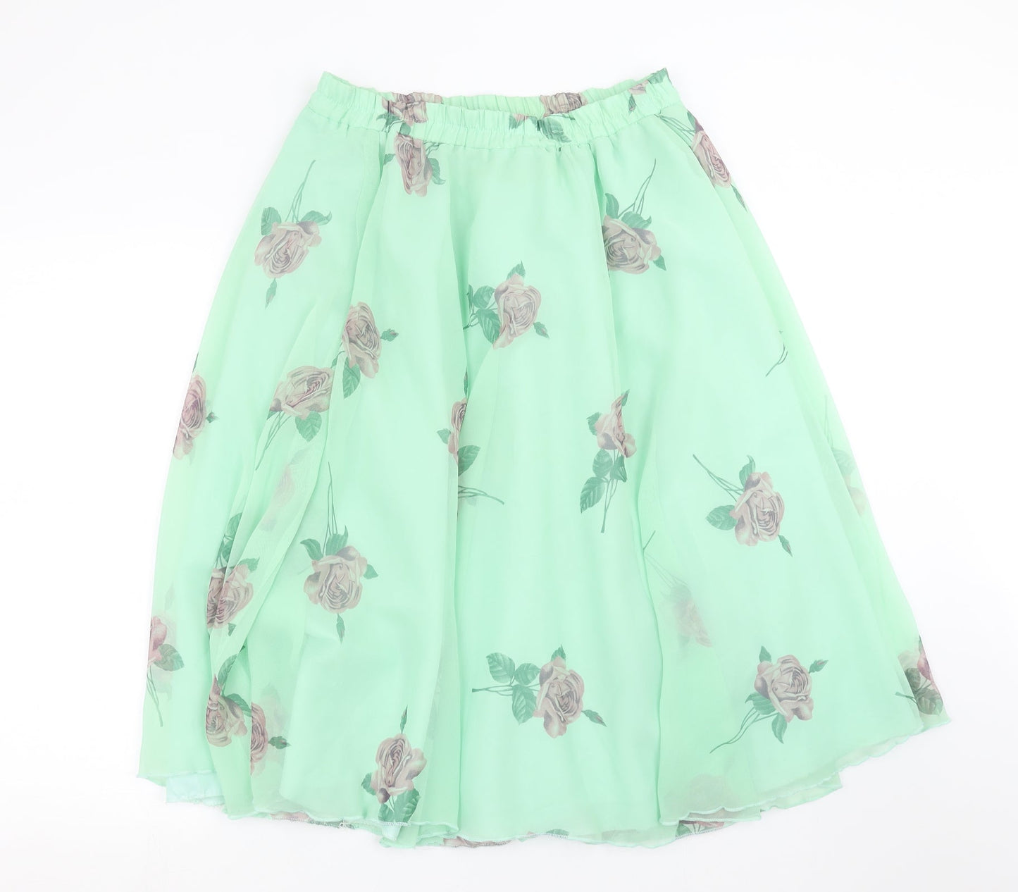 Preworn Womens Green Floral  A-Line Skirt Size 30 in