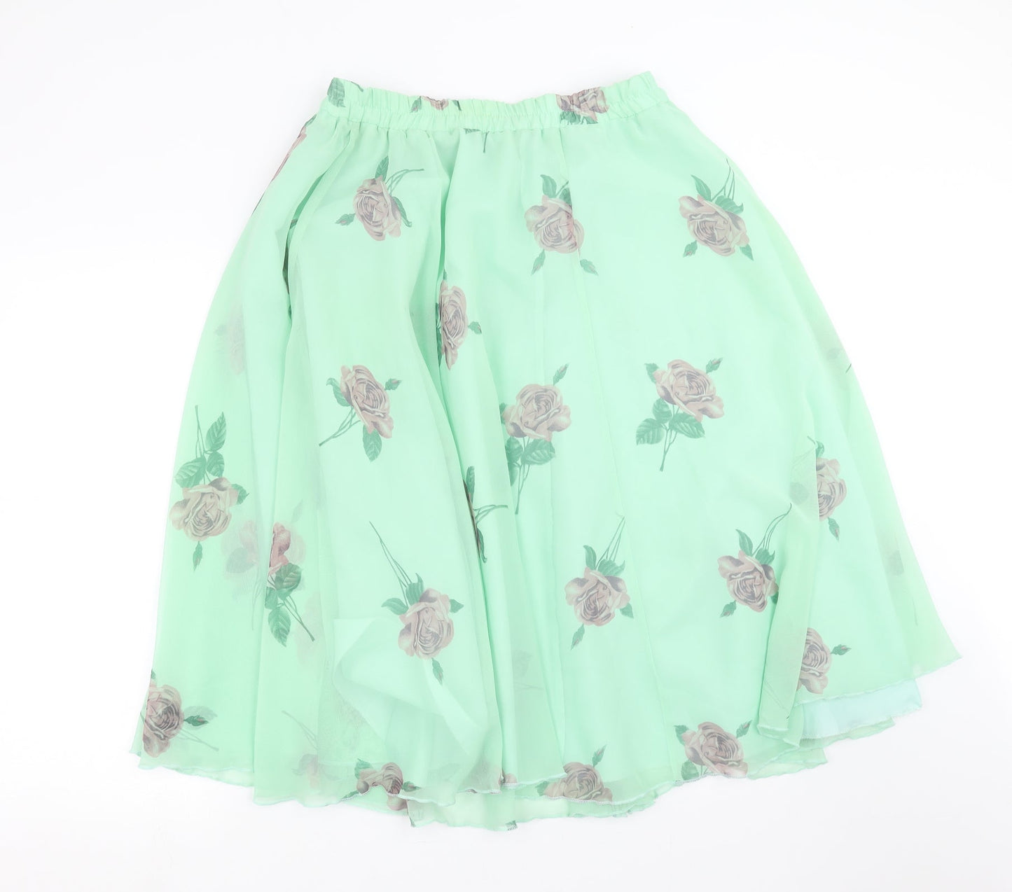Preworn Womens Green Floral  A-Line Skirt Size 30 in