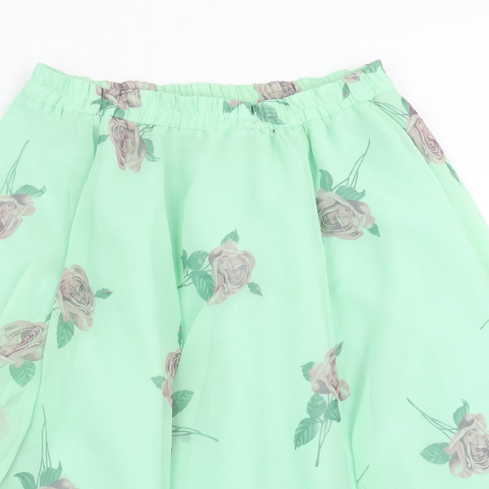 Preworn Womens Green Floral  A-Line Skirt Size 30 in