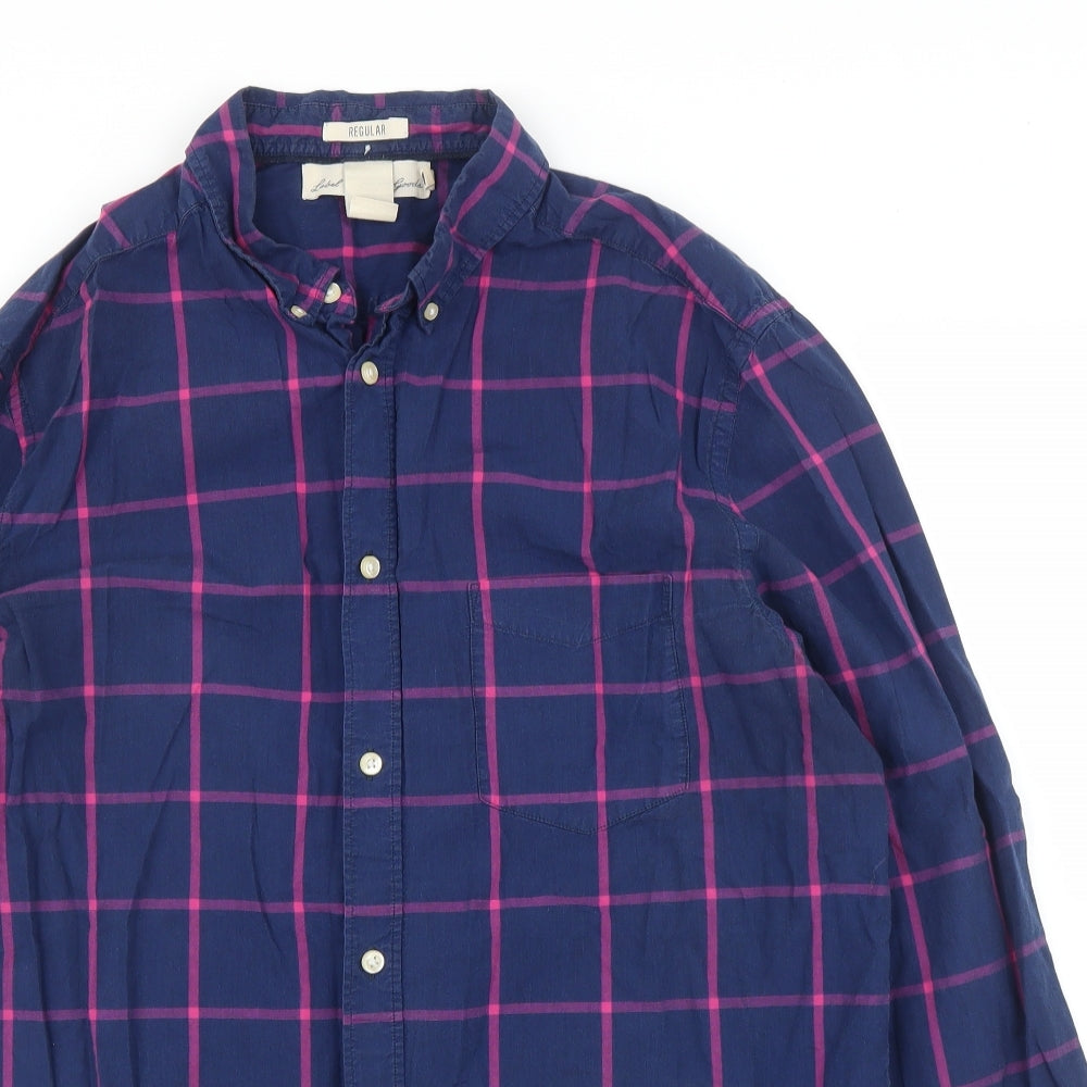 H&M Mens Blue Check   Button-Up Size L