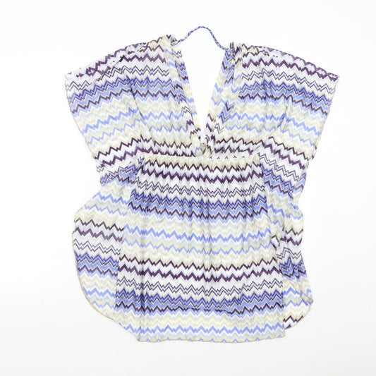 Elif Womens Blue Geometric  Basic Blouse Size S