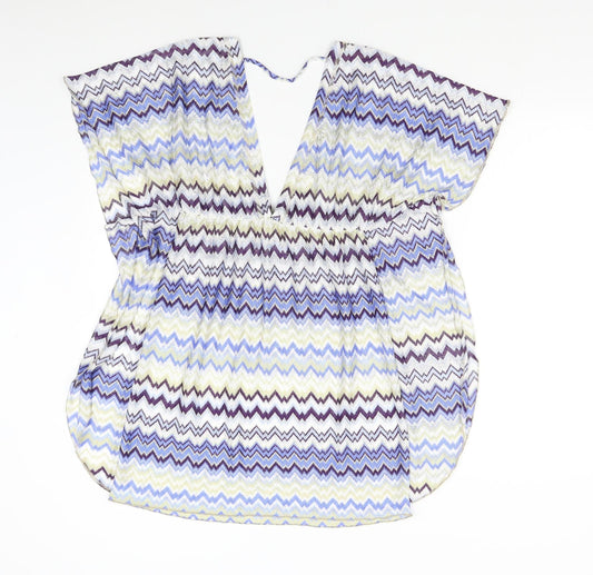 Elif Womens Blue Geometric  Basic Blouse Size S