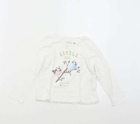 H&M Girls White   Basic T-Shirt Size 4 Years  - Birds