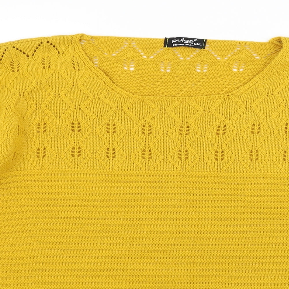 Pulse Womens Yellow Argyle/Diamond  Pullover Jumper Size M