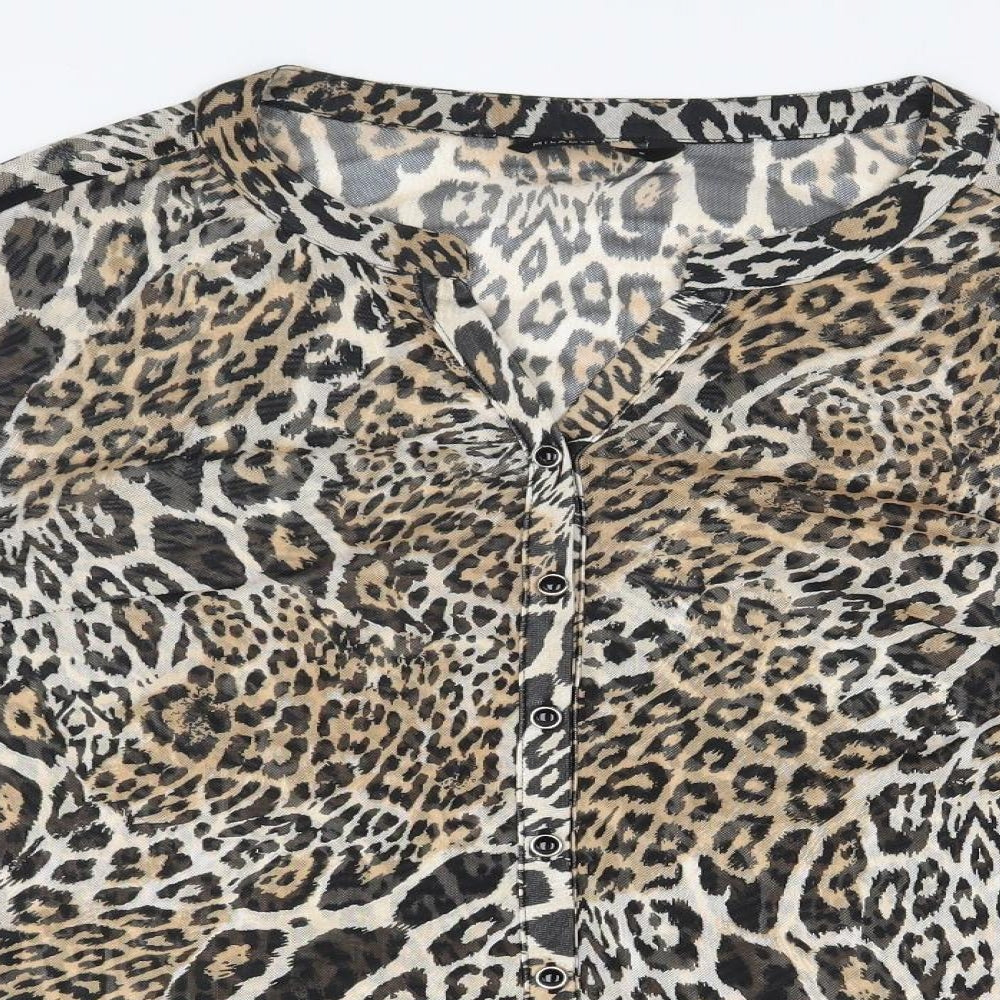 Miladys Womens Brown Animal Print  Basic Blouse Size M