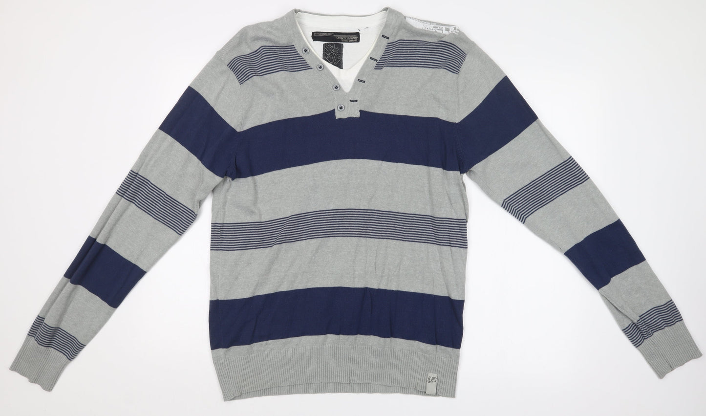 Loyalty & Faith Mens Multicoloured Striped  Pullover Jumper Size L