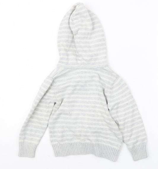 H&M Boys Grey Striped Knit Pullover Hoodie Size 2 Years