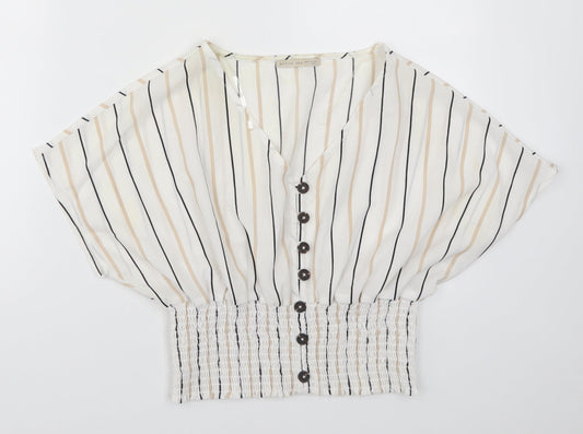 Active USA Womens White Striped  Basic Blouse Size S