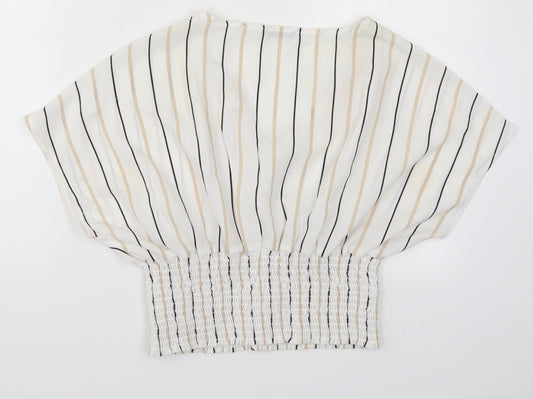 Active USA Womens White Striped  Basic Blouse Size S