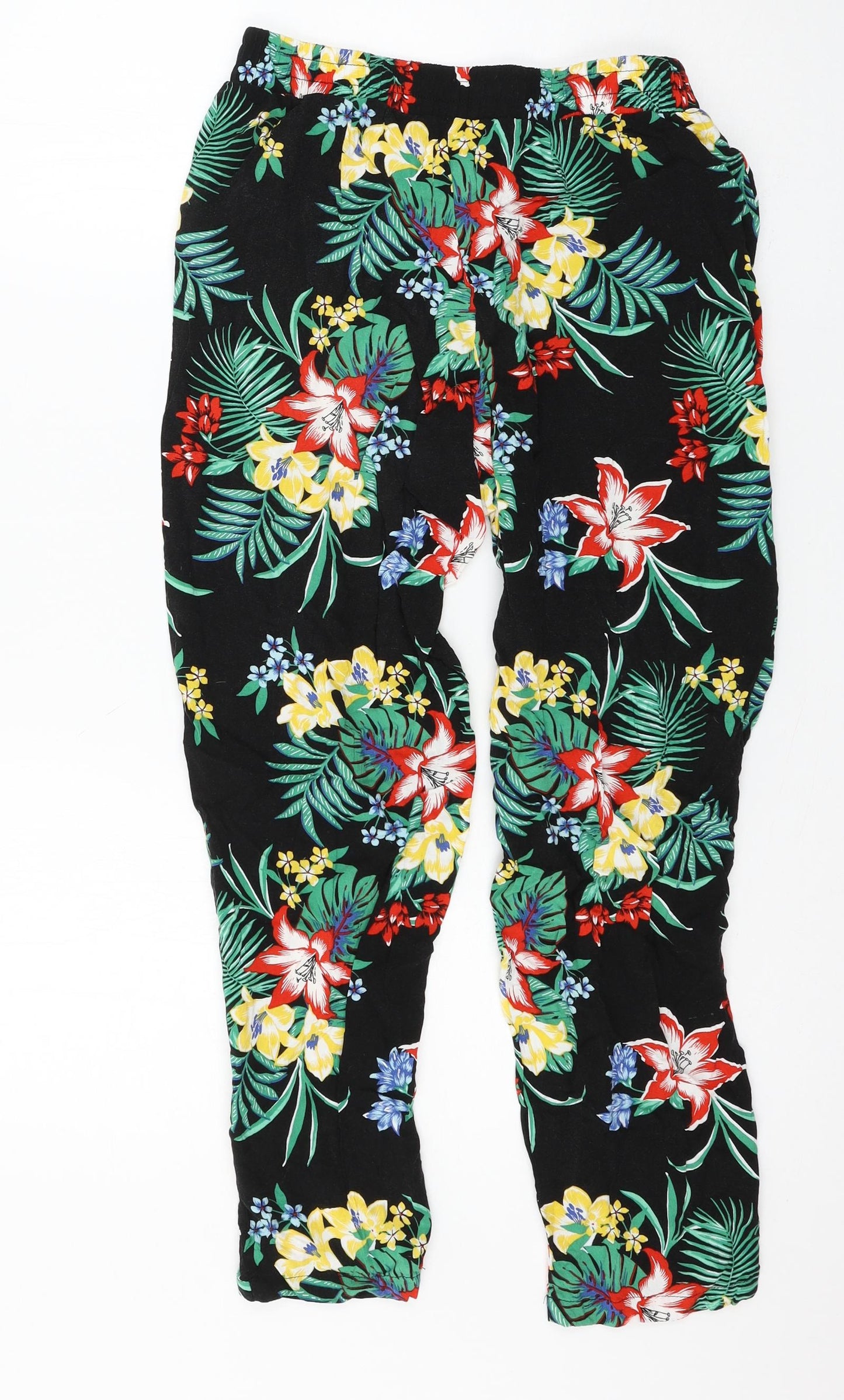 New Look Womens Black Floral  Trousers  Size 10 L26 in