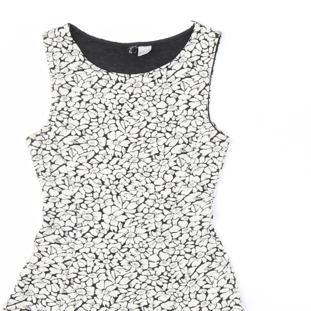 Divided Womens Black Floral  Fit & Flare  Size 8