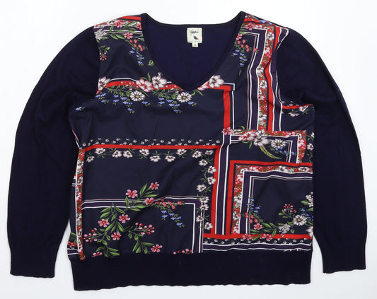 Yumi Womens Blue Floral Knit Pullover Jumper Size M  - Oversized