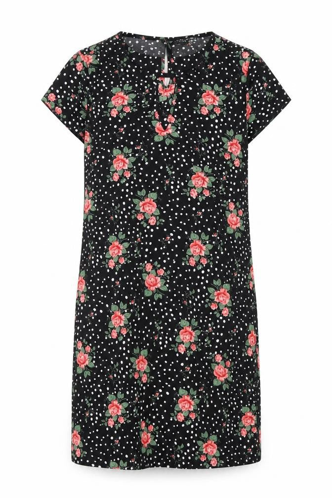 Shien Womens Black Floral  T-Shirt Dress  Size L