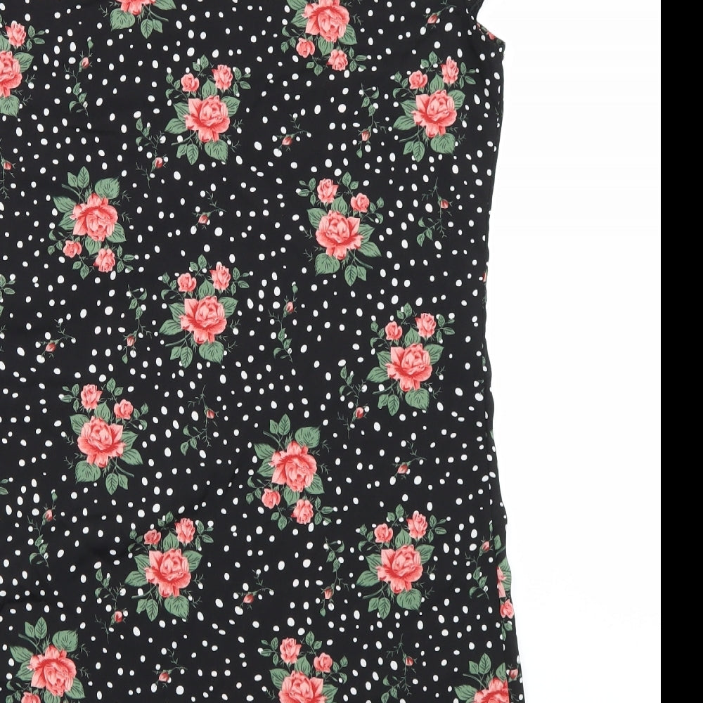 Shien Womens Black Floral  T-Shirt Dress  Size L