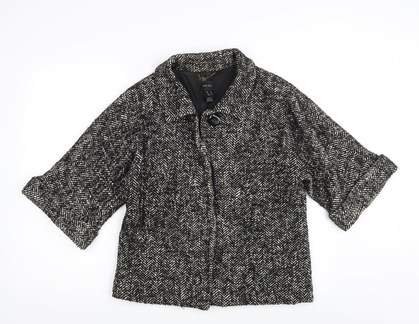 MNG SUIT Womens Black Herringbone  Jacket  Size L