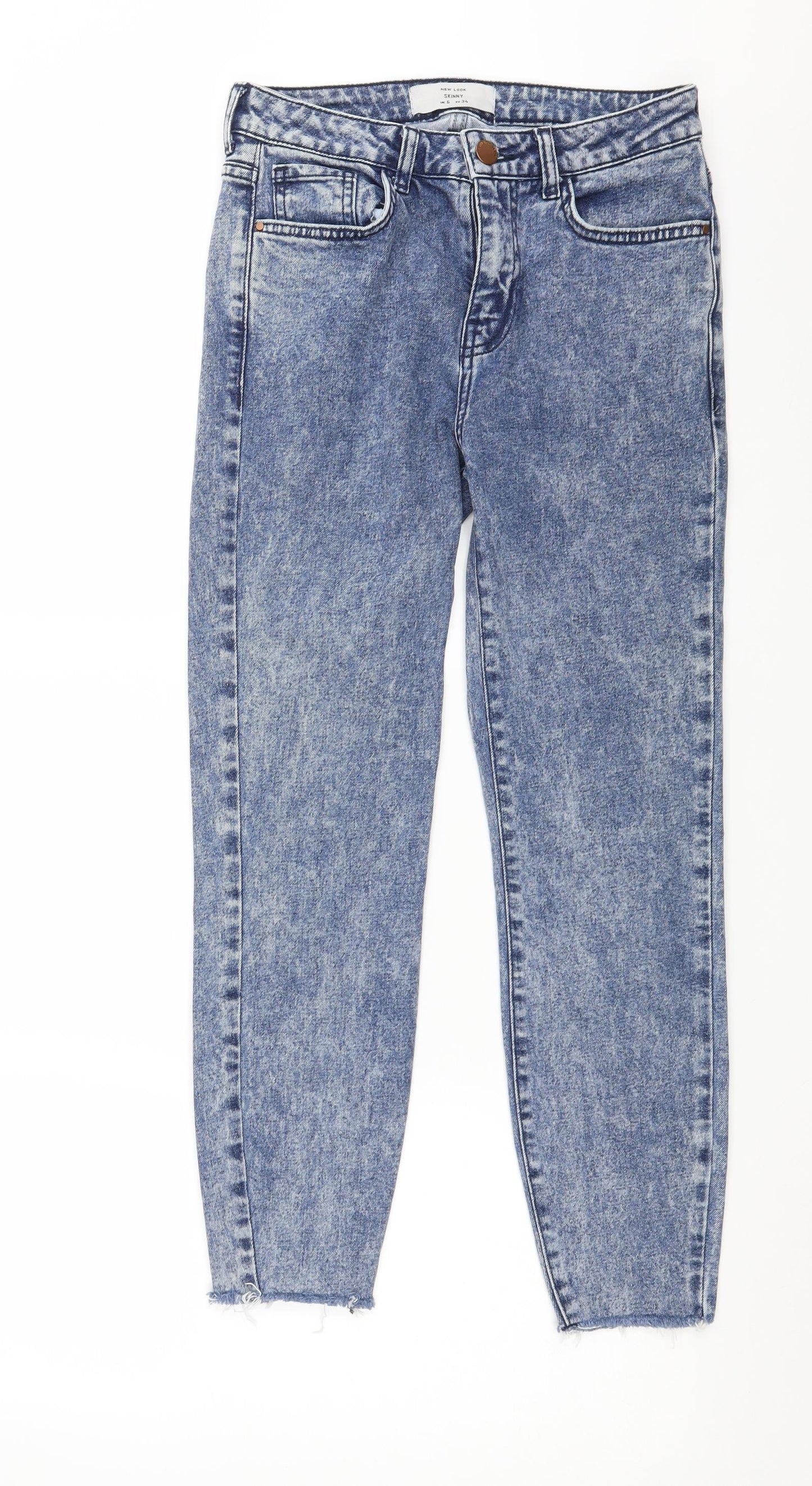 New Look Womens Blue  Denim Skinny Jeans Size 6 L25 in - distressed hem