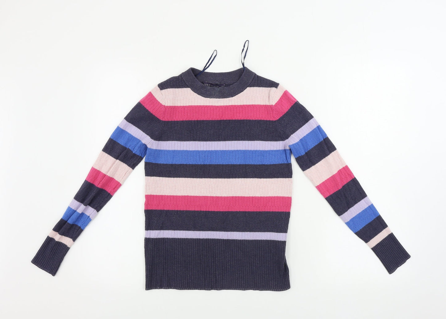 Marks and Spencer  Womens Grey Striped  Pullover Jumper Size 10