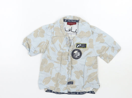 Feu Follet Boys Blue Floral  Basic Button-Up Size 2-3 Years