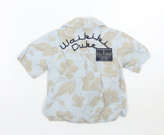 Feu Follet Boys Blue Floral  Basic Button-Up Size 2-3 Years