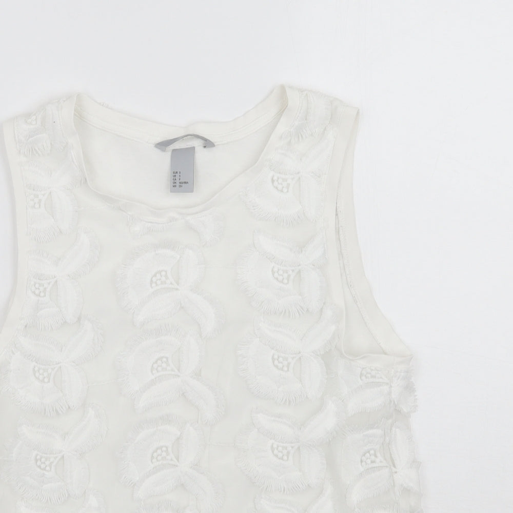 H&M Womens White Floral  Basic T-Shirt Size S