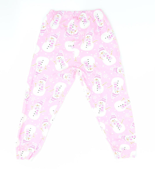 Preworn Girls Pink Solid   Pyjama Pants Size 7-8 Years  - Snowman Print
