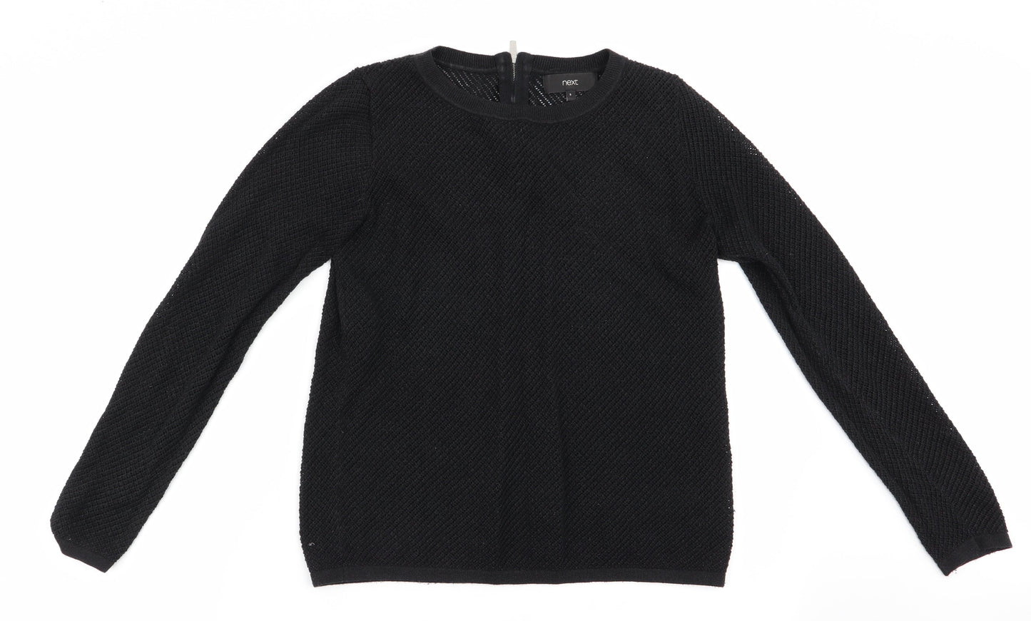 NEXT Womens Black   Pullover Jumper Size 8  - Open knit back zip subtle shimmer