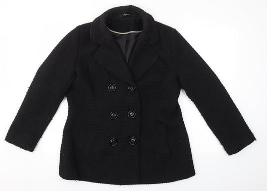 BM COLLECTION Womens Black   Overcoat Coat Size 14