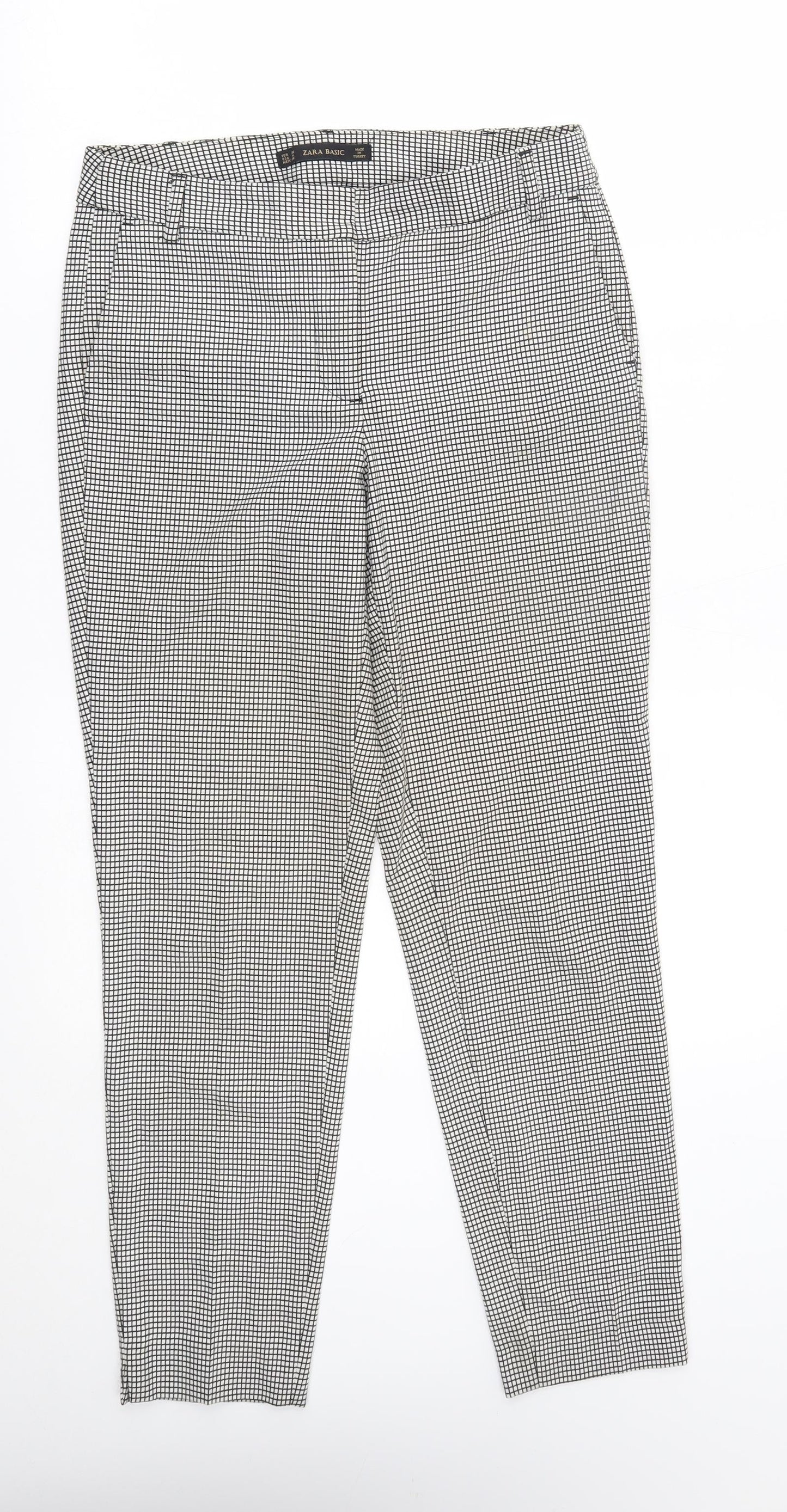Zara Womens White Check  Trousers  Size 8 L27 in